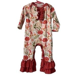 Floral Ruffle Kids Bodysuit - Red and White